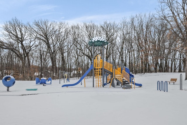 snow covered playground with playground community