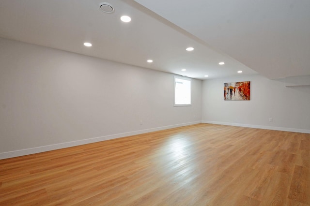 14113 260th St, Dailey Twp, MN 56353 - below grade area with baseboards, light wood-style floors, and recessed lighting
