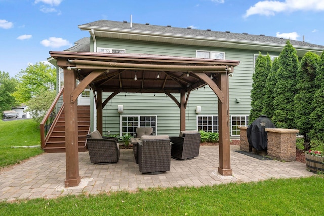 4562 Hummingbird Trl NE, Prior Lake, MN 55372 - view of patio / terrace featuring a gazebo, a grill, and stairway
