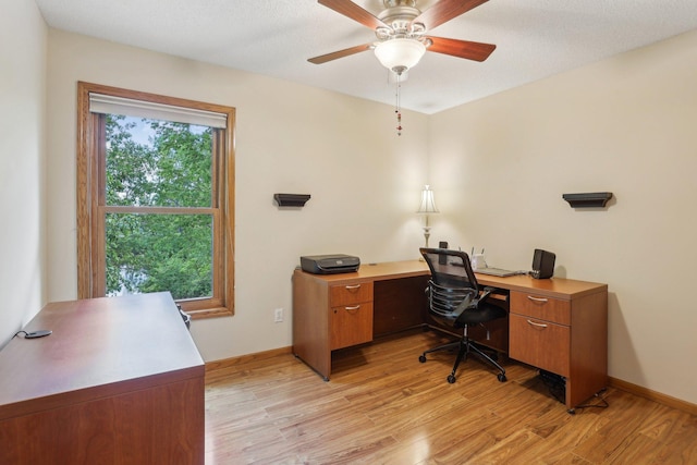 8671 Pheasant Run Rd, Woodbury, MN 55125 - office area featuring light wood finished floors, ceiling fan, and baseboards