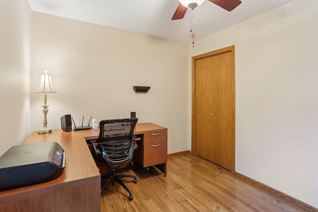 8671 Pheasant Run Rd, Woodbury, MN 55125 - home office featuring light wood finished floors, ceiling fan, and baseboards