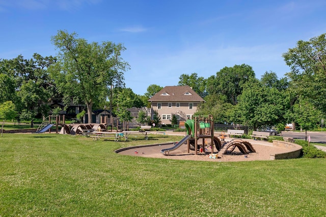community play area with a yard
