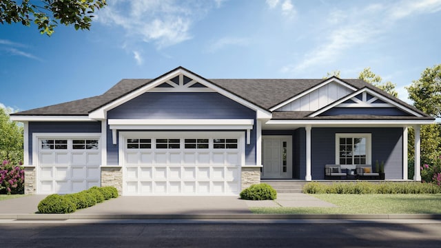 1422 Woodland Way, Lake City, MN 55041 - craftsman inspired home with driveway, covered porch, an attached garage, and stone siding