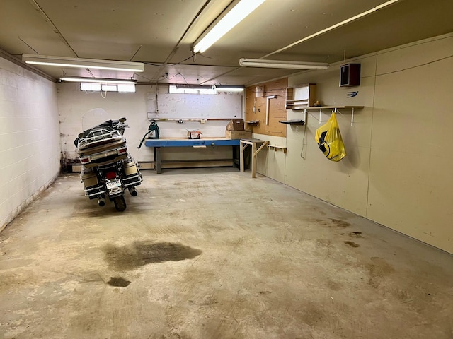 garage featuring a workshop area