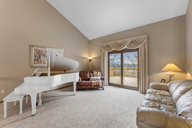 13162 Glenhaven Ave, Apple Valley, MN 55124 - living area featuring carpet floors and high vaulted ceiling