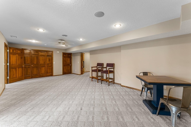 13162 Glenhaven Ave, Apple Valley, MN 55124 - interior space with light colored carpet, baseboards, ceiling fan, a textured ceiling, and recessed lighting
