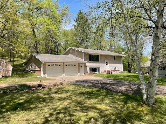 18045 Delaware Ln, Eden Lake Twp, MN 56362 - view of front of property with a garage, asphalt driveway, a front yard, and an outdoor structure