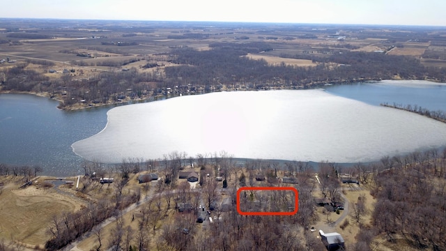 18045 Delaware Ln, Eden Lake Twp, MN 56362 - aerial overview of property's location featuring a large body of water, property parcel outlined, and a forest