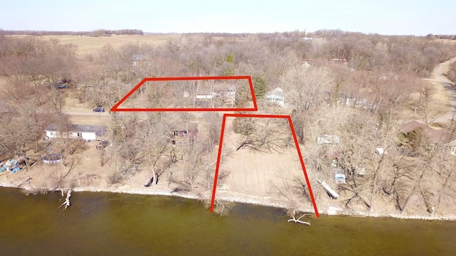 18045 Delaware Ln, Eden Lake Twp, MN 56362 - aerial view of sparsely populated area featuring property parcel outlined and a nearby body of water