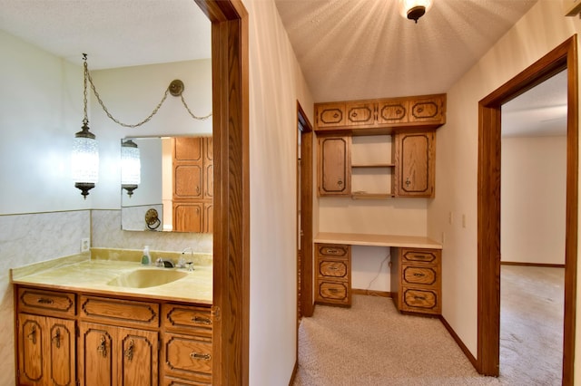 18045 Delaware Ln, Eden Lake Twp, MN 56362 - bathroom with vanity, a textured ceiling, and baseboards