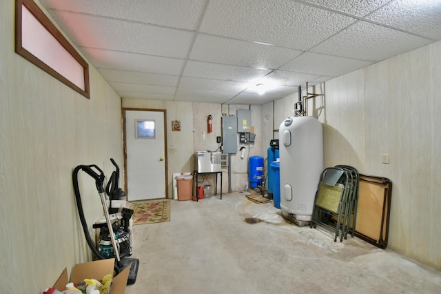 18045 Delaware Ln, Eden Lake Twp, MN 56362 - finished below grade area featuring a drop ceiling, electric panel, a water softener, and a water pressure tank