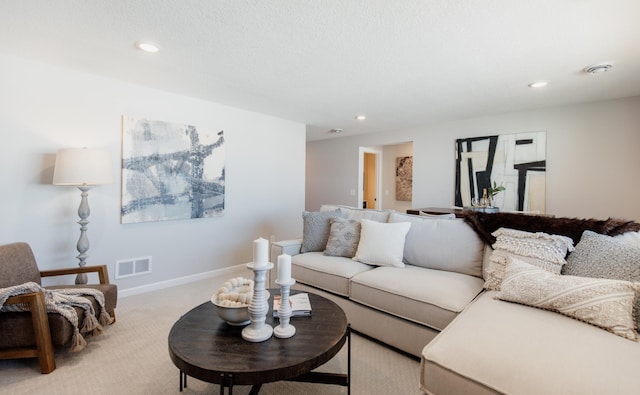10155 Arrowwood Trl, Woodbury, MN 55129 - living area featuring light carpet, recessed lighting, and baseboards