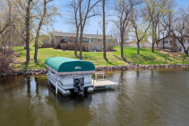 4991 337th Ave NE, Cambridge, MN 55008 - dock featuring a lawn, a water view, and boat lift