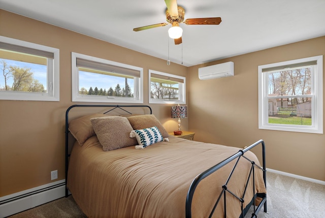 4991 337th Ave NE, Cambridge, MN 55008 - bedroom with a baseboard heating unit, a wall mounted AC, carpet flooring, and multiple windows