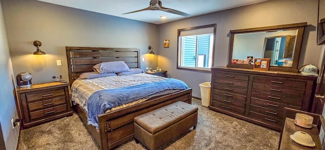 carpeted bedroom with a ceiling fan