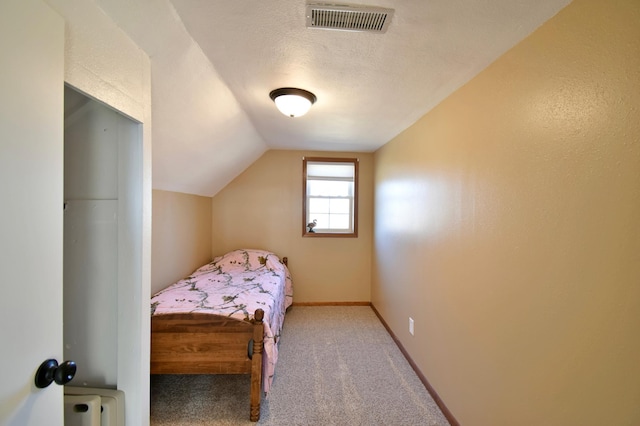 40749 Greencrest Rd, Crow River Twp, MN 56312 - carpeted bedroom featuring lofted ceiling, visible vents, and baseboards
