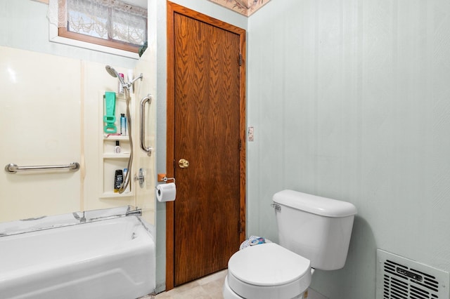 full bath featuring toilet, shower / bathing tub combination, and visible vents