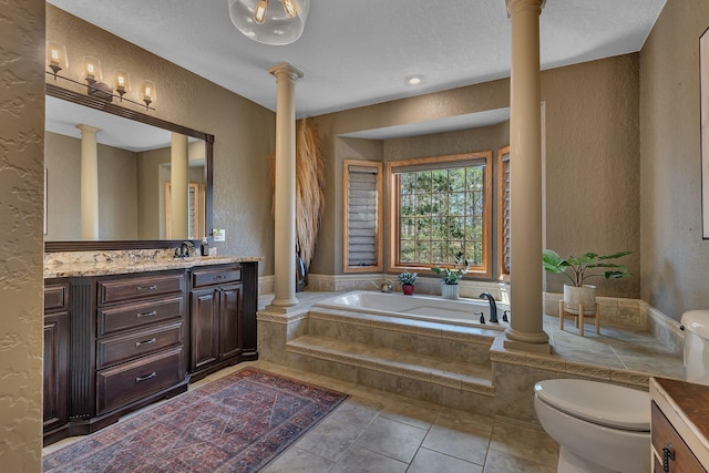 3202 Riviera Rd, Sartell, MN 56377 - full bath with ornate columns, a textured wall, toilet, and vanity