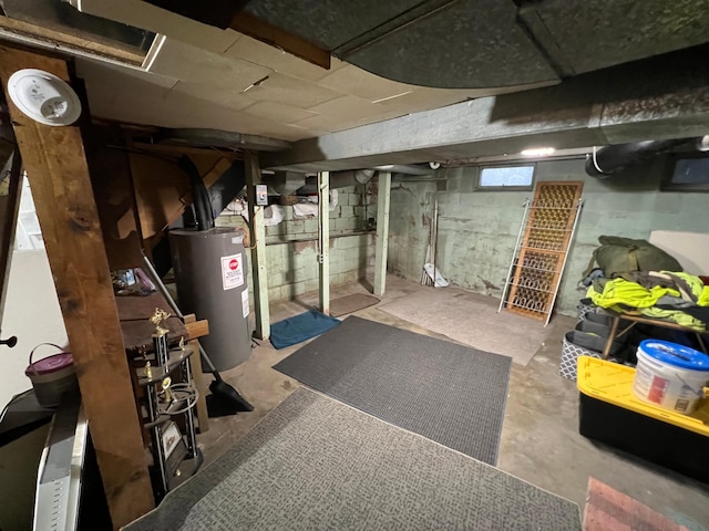 basement featuring water heater