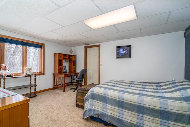 27192 237th Ave SW, Crookston Twp, MN 56716 - bedroom featuring light colored carpet, a drop ceiling, and baseboards