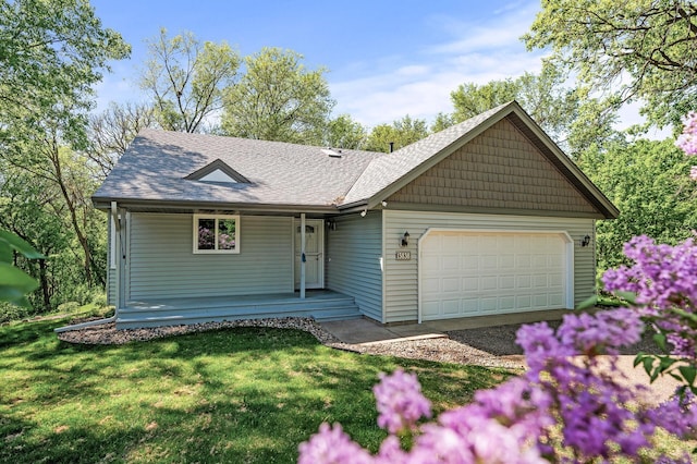 13838 Glendale Trl, Savage, MN 55378 - view of front of property with covered porch, a front lawn, an attached garage, and a shingled roof