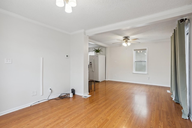 178 Mainzer St, West Saint Paul, MN 55118 - empty room with ceiling fan, light wood-style flooring, ornamental molding, and a textured ceiling