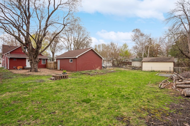 178 Mainzer St, West Saint Paul, MN 55118 - view of yard with a fire pit, fence, an outbuilding, and a shed