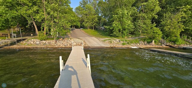 44629 Bear Trl, Lida Twp, MN 56572 - dock area with a boat ramp, view of scattered trees, and a water view