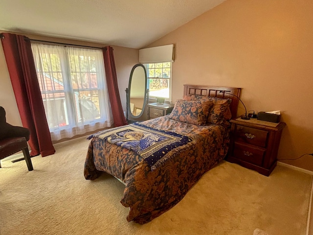 709 Riverside Dr N, North Hudson, WI 54016 - carpeted bedroom featuring vaulted ceiling and baseboards