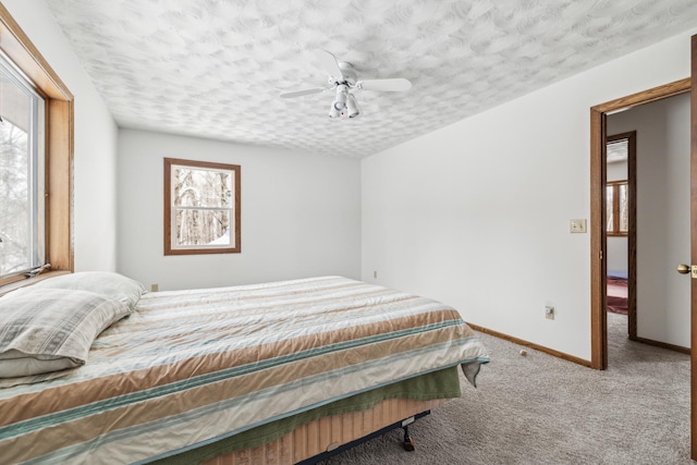 93 County 49 NW, Pine River, MN 56474 - bedroom with carpet floors, a textured ceiling, baseboards, and ceiling fan