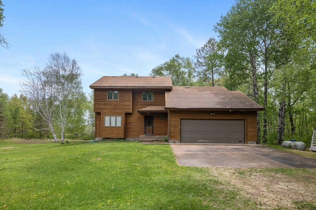 93 County 49 NW, Pine River, MN 56474 - rustic home featuring driveway, an attached garage, a front yard, and roof with shingles