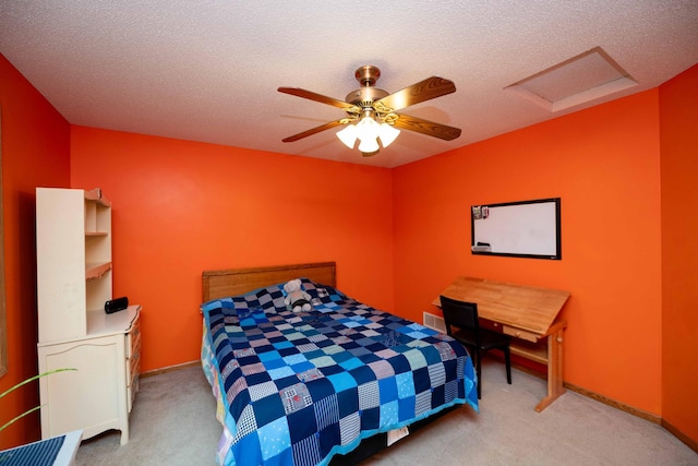 19988 Quentin Ave, Ravenna Twp, MN 55033 - bedroom with attic access, light colored carpet, ceiling fan, a textured ceiling, and baseboards