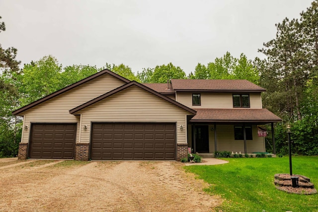 19988 Quentin Ave, Ravenna Twp, MN 55033 - view of front facade featuring brick siding, a front yard, dirt driveway, covered porch, and roof with shingles