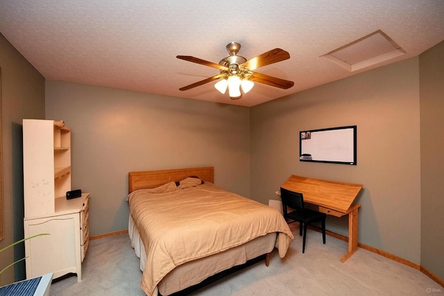 19988 Quentin Ave, Ravenna Twp, MN 55033 - bedroom featuring attic access, light carpet, ceiling fan, and a textured ceiling