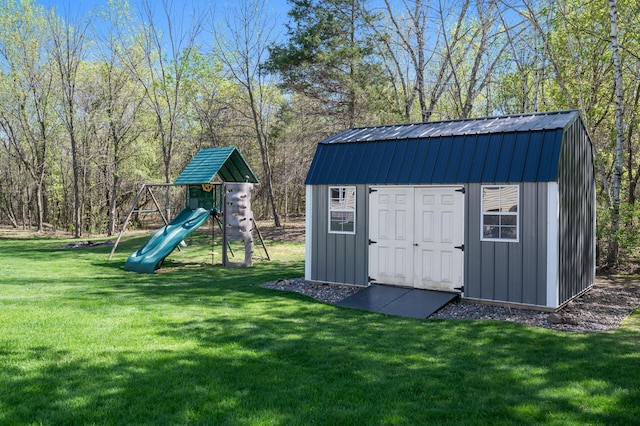 view of shed featuring a playground
