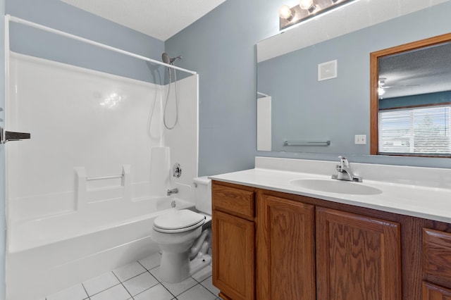 1226 Crystal Pl E, Chaska, MN 55318 - full bathroom featuring tile patterned floors, vanity, toilet,  shower combination, and a textured ceiling