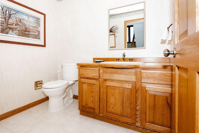 15671 Wermager Beach Rd, Lake Park, MN 56554 - half bathroom with baseboards, vanity, toilet, and tile patterned floors