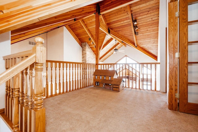 15671 Wermager Beach Rd, Lake Park, MN 56554 - unfurnished room with a ceiling fan, carpet, and wood ceiling
