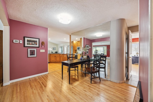5427 Twin Lake Blvd E, Brooklyn Center, MN 55429 - dining space featuring light wood-style floors, a textured ceiling, healthy amount of natural light, and baseboards