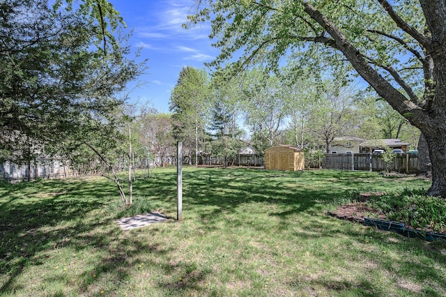 view of yard with a storage unit and an outbuilding