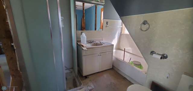 721 Front St, Hawley, MN 56549 - bathroom with vanity, a tub, and a shower