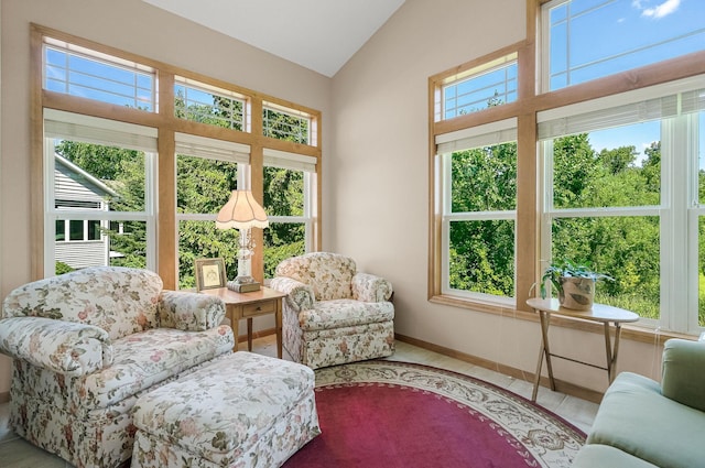 7232 Kestrel Trl, Savage, MN 55378 - living room featuring high vaulted ceiling and baseboards