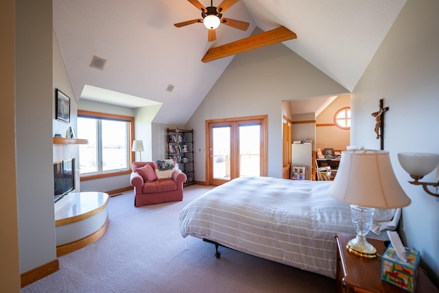 2300 County Road 92, Minnetrista, MN 55359 - carpeted bedroom with access to exterior and a fireplace