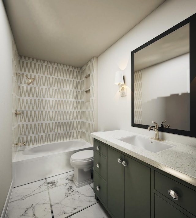 16474 48th Pl N, Plymouth, MN 55446 - full bath featuring vanity, tub / shower combination, marble finish floor, and toilet