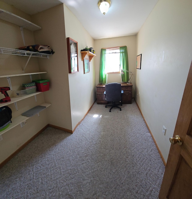 office area featuring baseboards and carpet