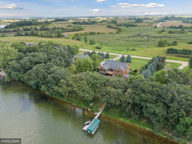 aerial view with a water view and a rural view