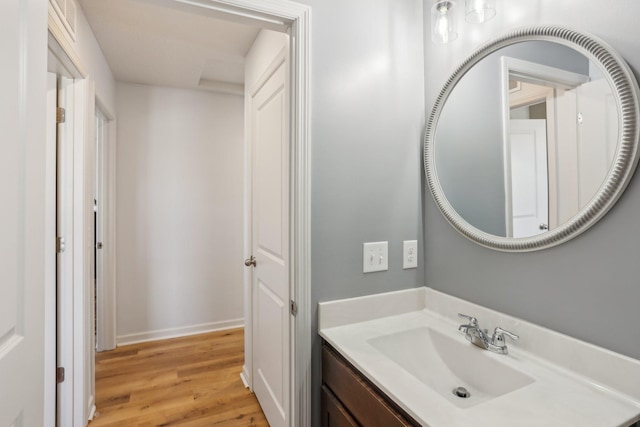 10120 189th Ave NW, Elk River, MN 55330 - bathroom featuring wood finished floors, vanity, and baseboards
