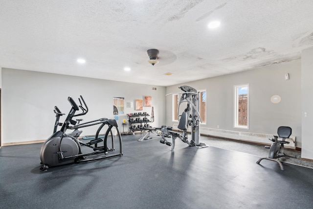450 Ford Rd Unit 225, Saint Louis Park, MN 55426 - gym featuring a textured ceiling, recessed lighting, and a ceiling fan