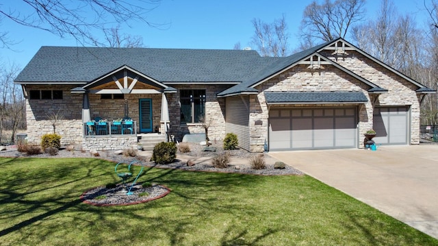 13966 346th Ct, Lindstrom, MN 55045 - craftsman inspired home featuring covered porch, driveway, stone siding, and a garage