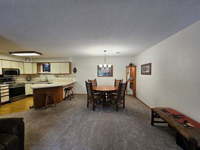 21965 Shady Walk Unit 201, Deerwood, MN 56444 - dining room featuring a chandelier, carpet, and a textured ceiling